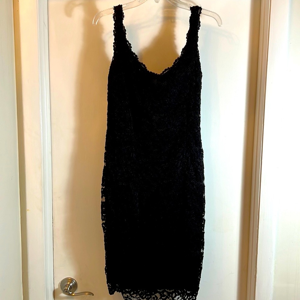 Black lace evening dress
